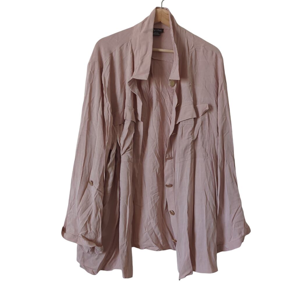 City Chic Button Front Blouse XXL 24 Womens Long Sleeve Top Tan Neutral Everyday